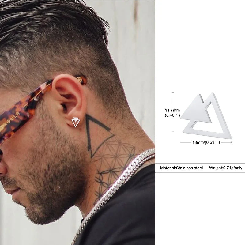 Stud Earring Men Stainless Steel Double Triangle Arrow Geometric Earrings