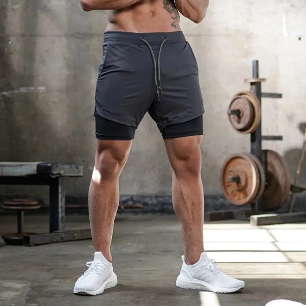 Mens Sport Shorts Cool Sportswear Double Deck Running Shorts