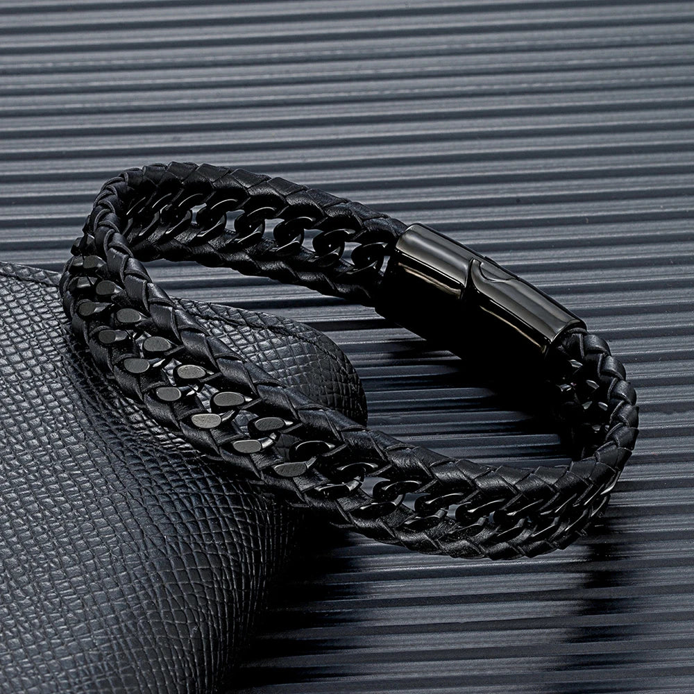 Punk Men Braided Woven Leather Bracelets for Friend Charm