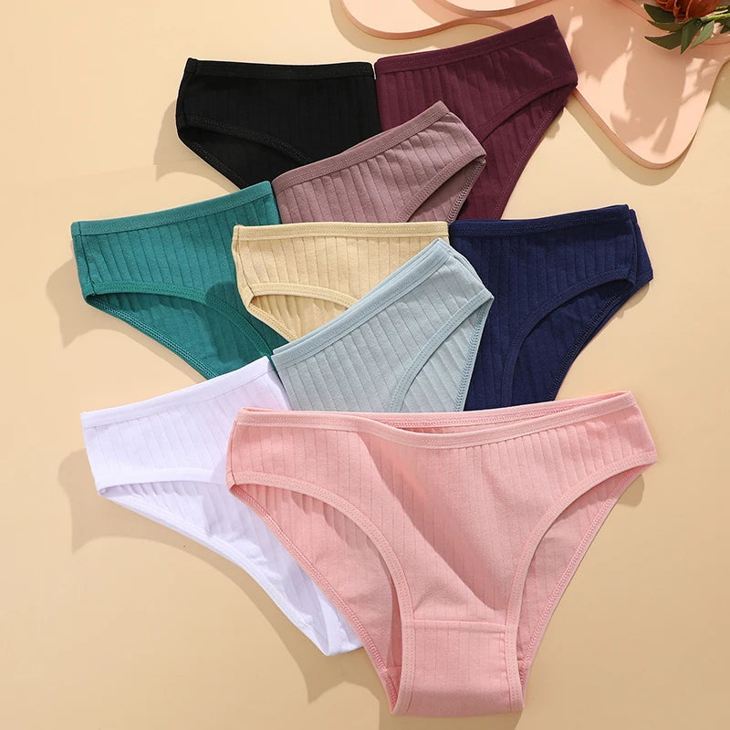 3pcs Cotton Panties Soft Striped Underpants Sexy Solid Color Briefs