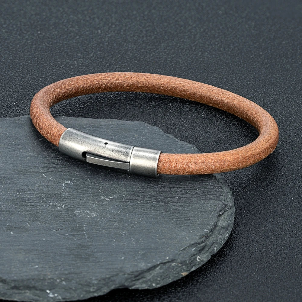 Simple Style Men Women Cowhide Bracelet Handmade Cuff Bangle