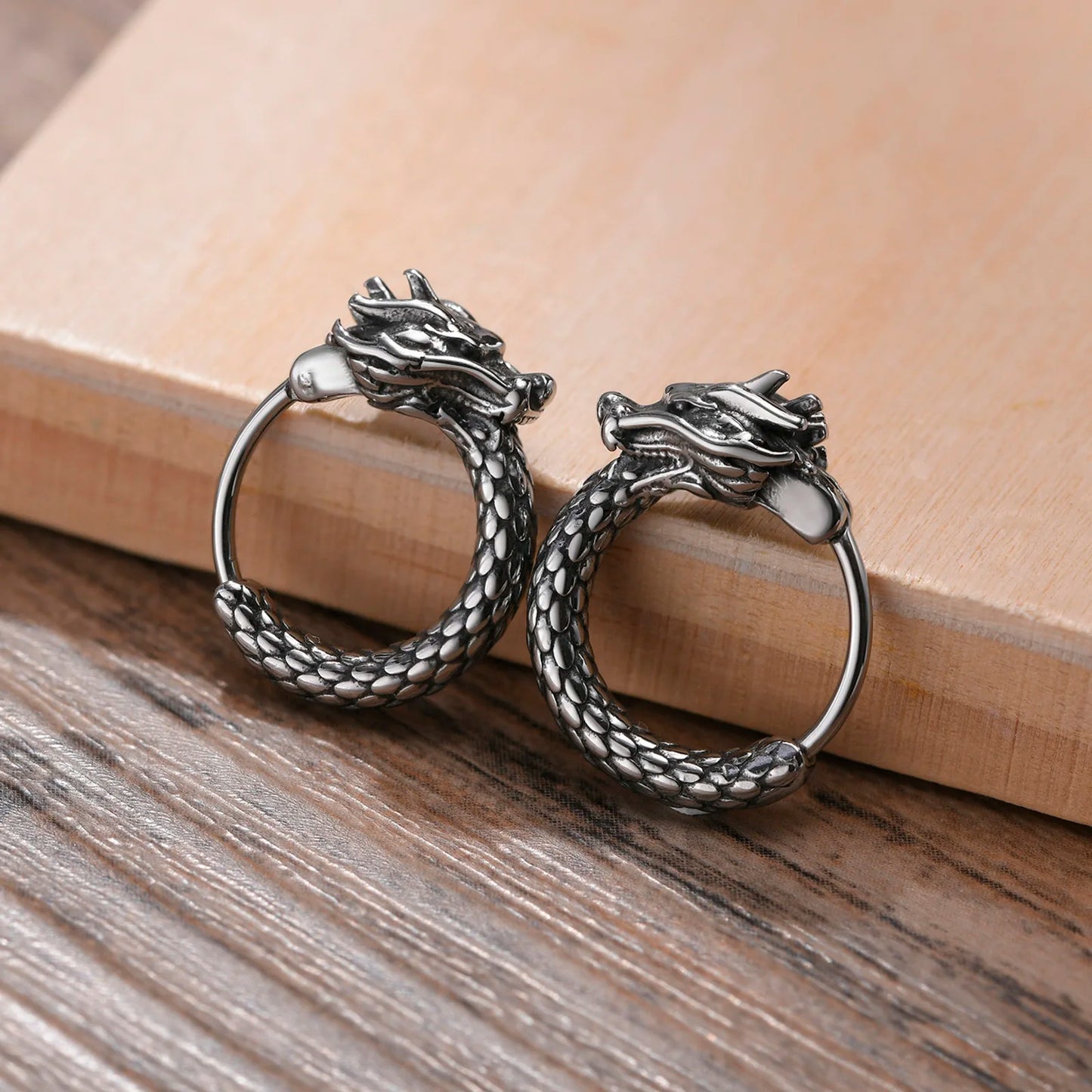 Dragon Hoop Huggie Mens Earrings Gothic Jewelry