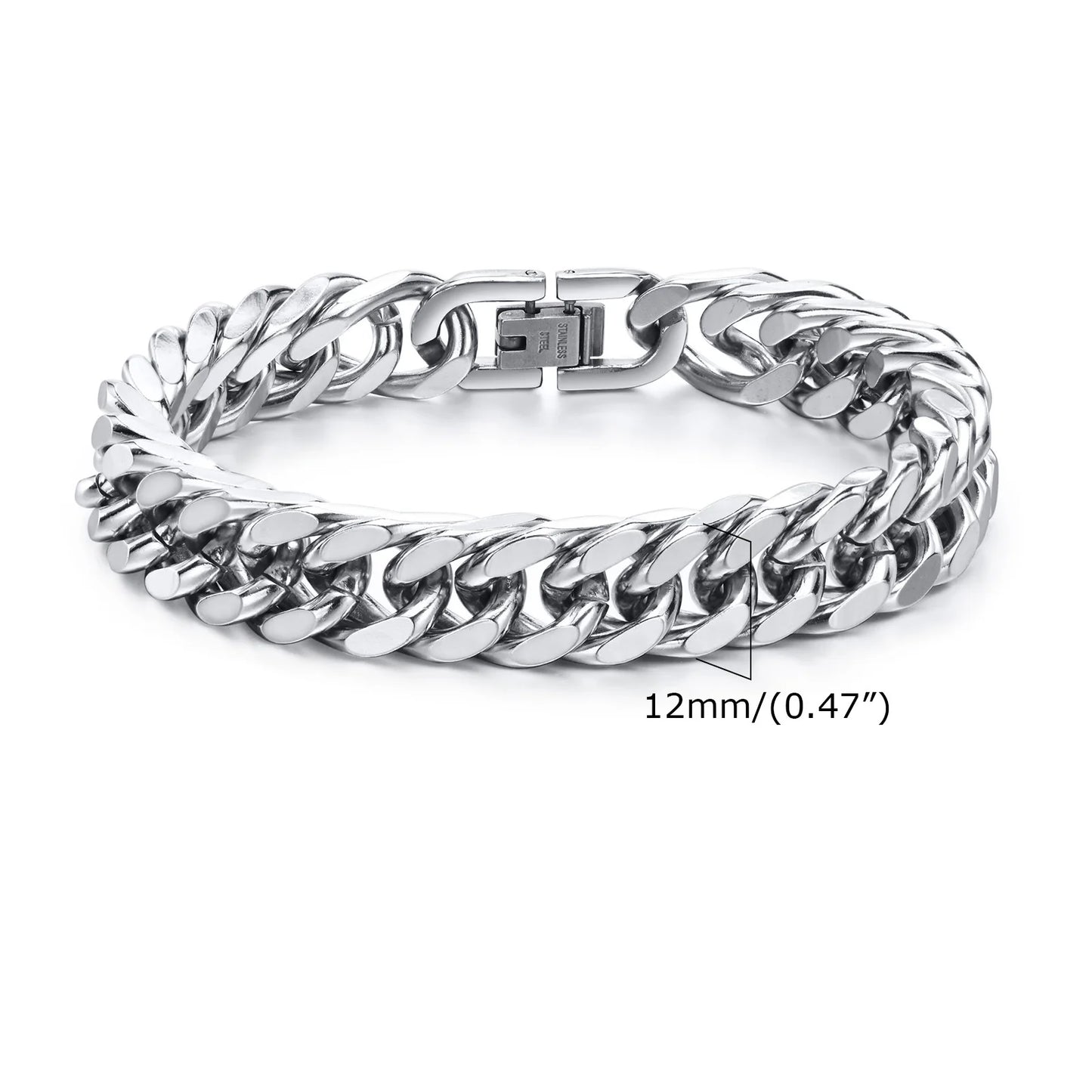 Stylish Double Curb Chain Bracelets for Men Stainless Steel