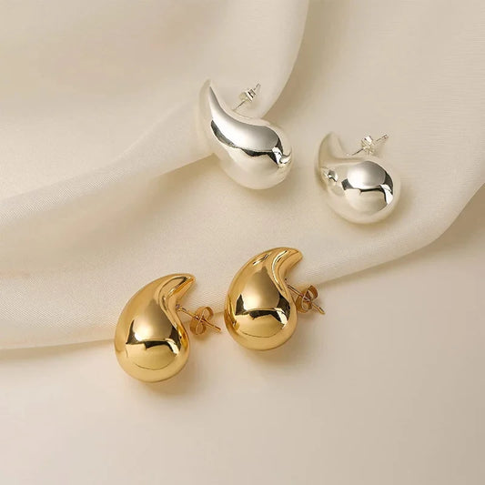 925 Sterling Silver 18K Gold Plated Chunky Dome Water Drop Earring