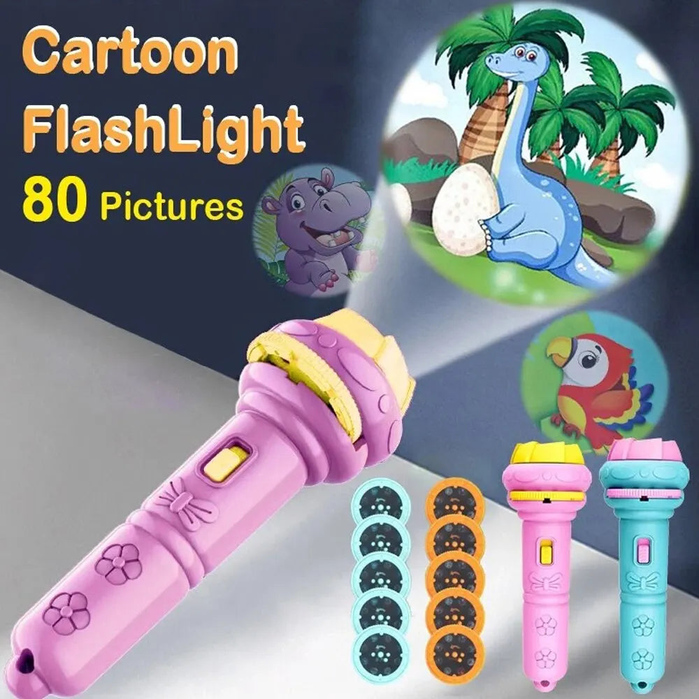 10 Cards Cartoon Projection Flashlight 80 Patterns Flashlight Toy