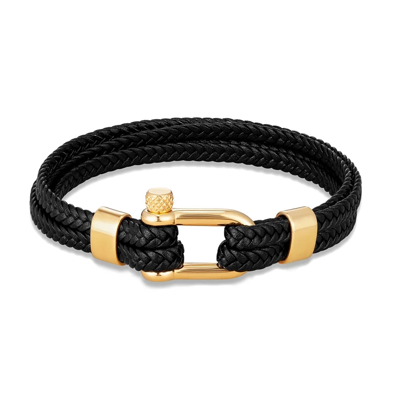 Navy Style Men U shape Shackle Woven Multilayer Leather Bracelets