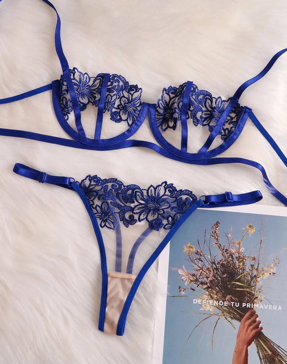 Cobalt Lingerie Thongs Womens Underwear Set Fancy Lace Transparent