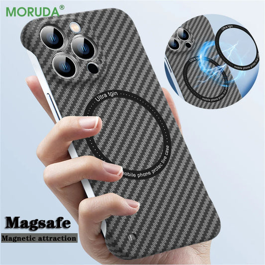 Ultra Thin Carbon Fiber Magnetic Phone Case for iPhone 15 14 13 12 11 Magsafe