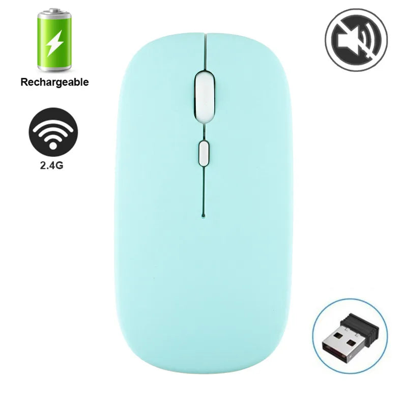 Silent Rechargeable Wireless Bluetooth Mouse 2.4Ghz USB Mice