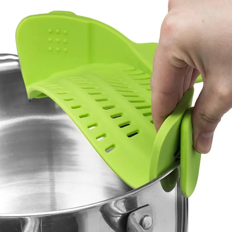 Universal Silicone Clip on Pan Pot Strainer Anti Spill Pasta Pot Strainer