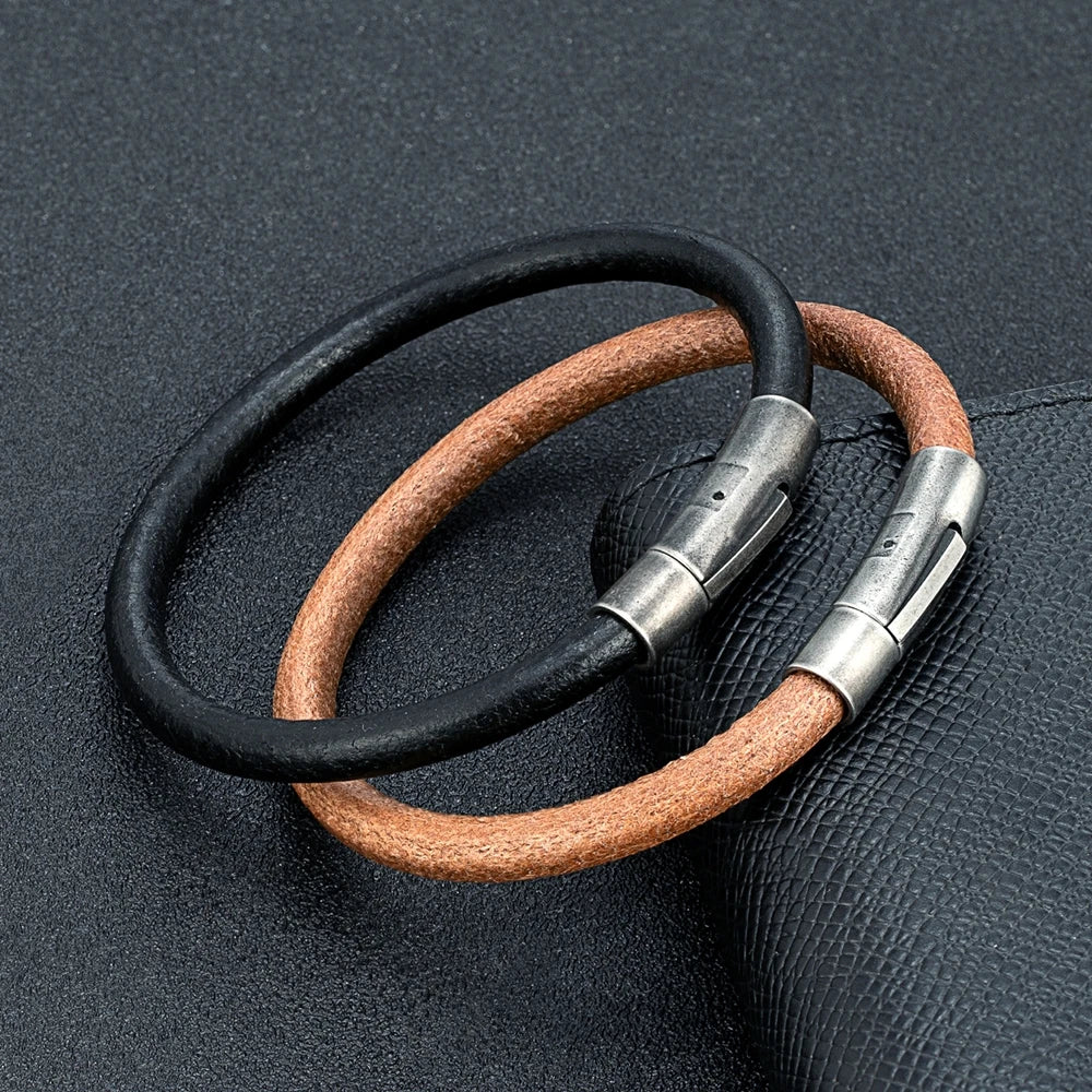 Simple Style Men Women Cowhide Bracelet Handmade Cuff Bangle