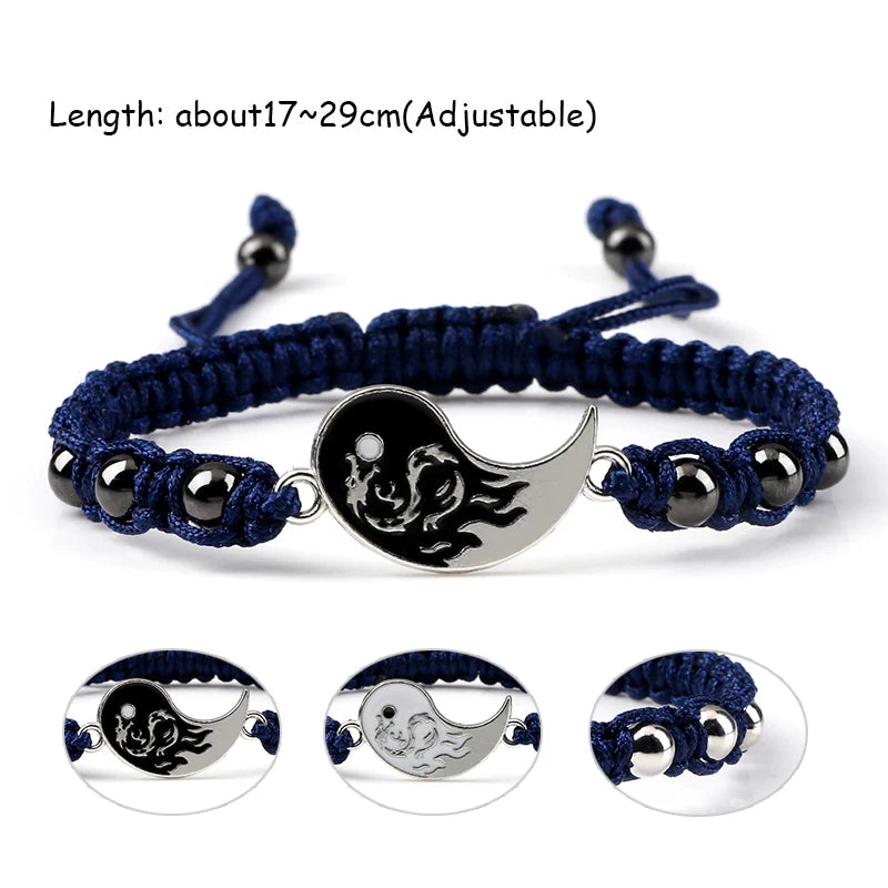 Dragon Tai Chi Gossip Braided Bracelet for Womens Mens