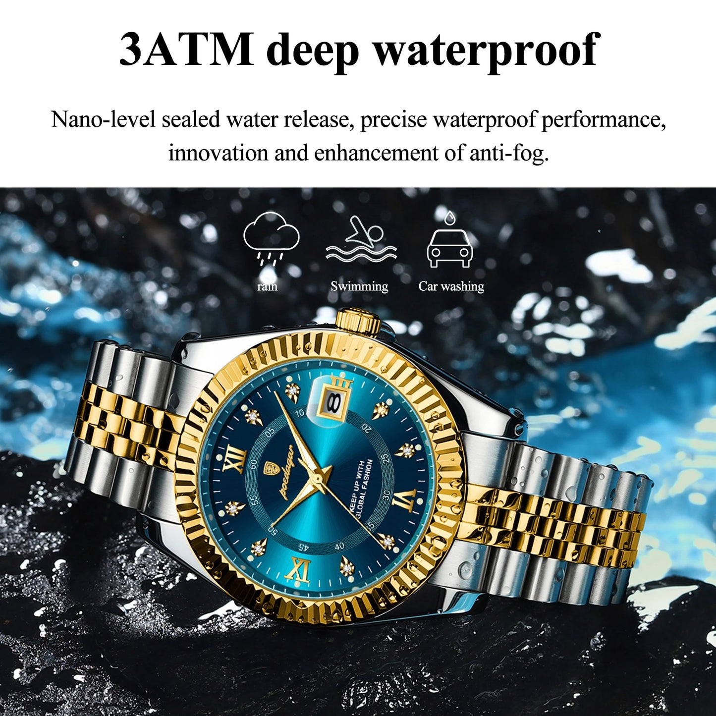 Luxury Sport Wristwatch Waterproof Luminous Stainless Steel Mens Quartz Watch