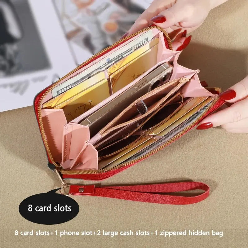 Womens Zipper Coin Card Holder PU Leather Wallet