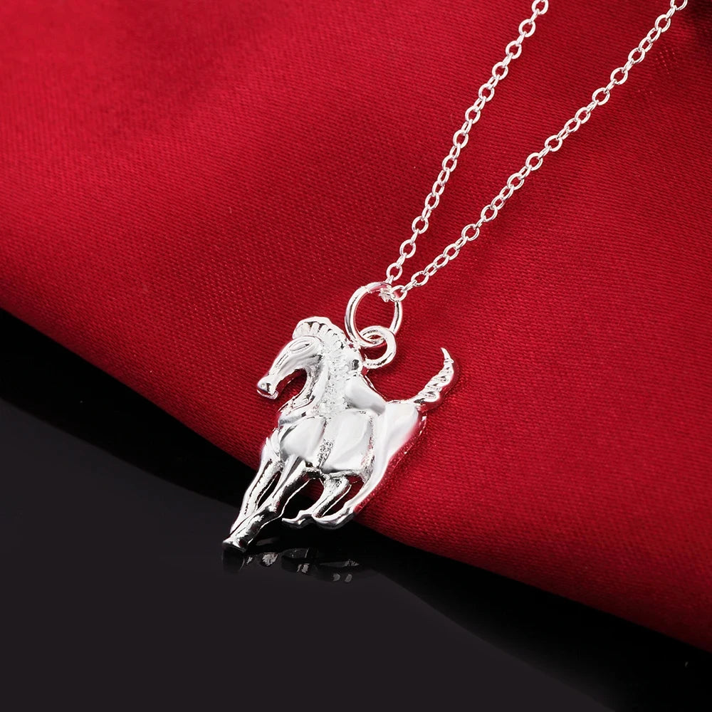 925 Sterling Silver Women Elegant Horse Pendants Chain Necklace