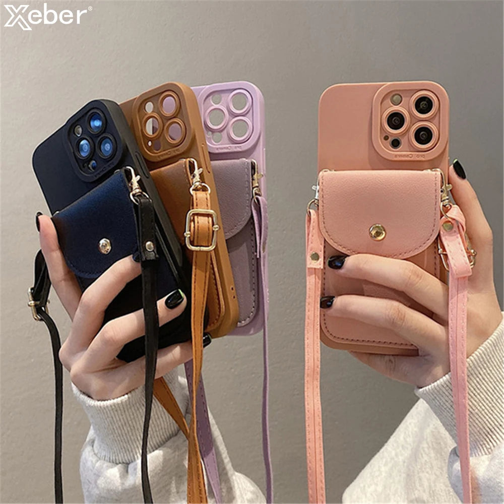 Crossbody Leather Wallet Phone Case For iPhone 15 14 13 12 Pro Max