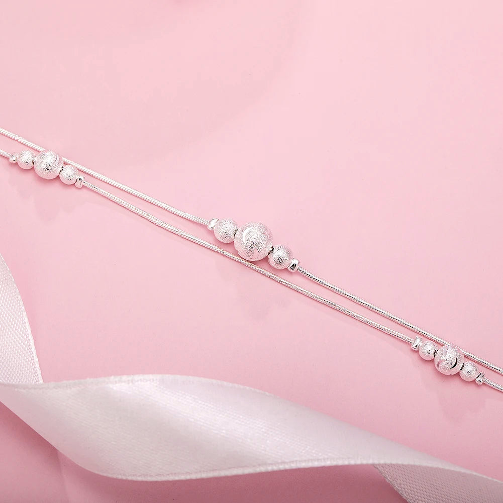 925 Sterling Silver Geometry Beads Chain Bracelet for Women