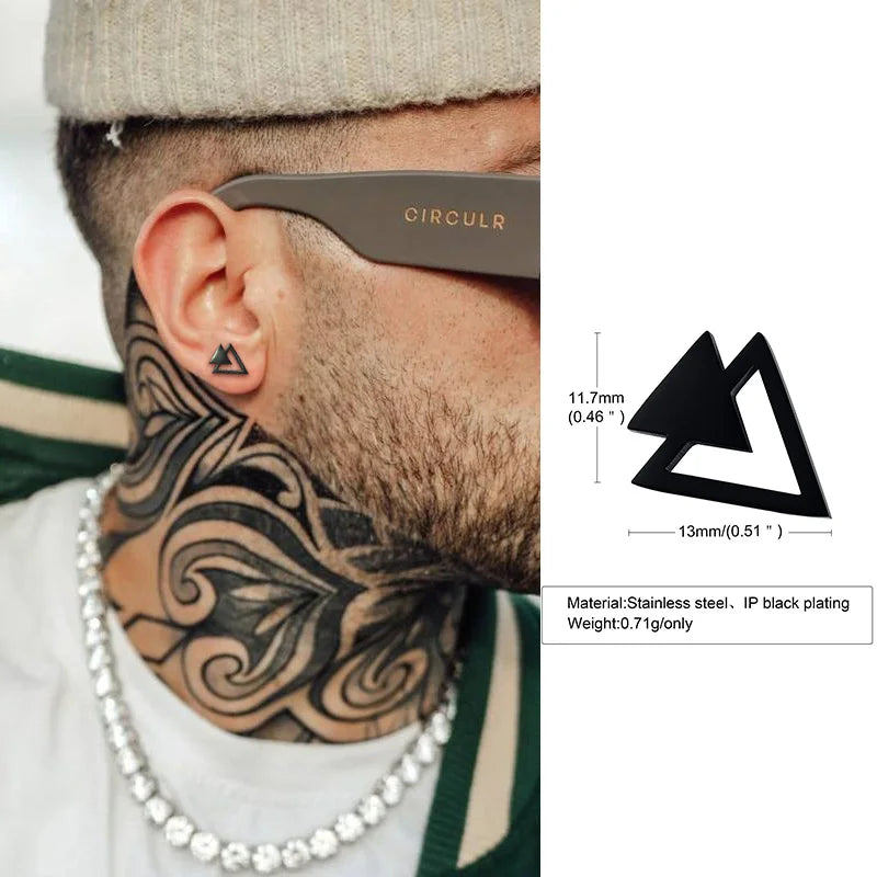 Stud Earring Men Stainless Steel Double Triangle Arrow Geometric Earrings