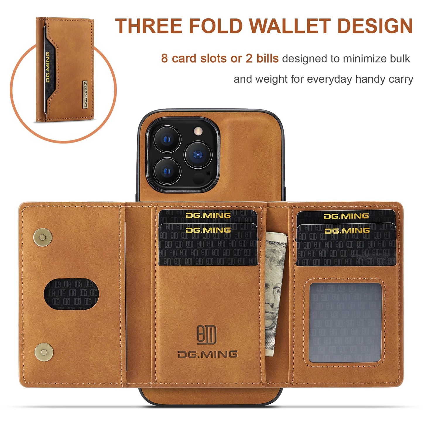 2 In 1 Detachable Magnetic Leather Wallet Phone Case for iPhone 15 14 13