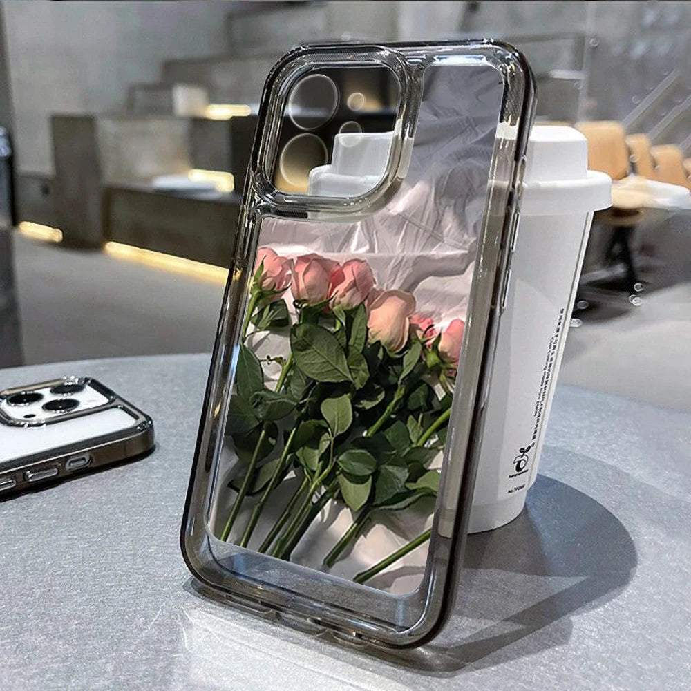 Rose Flower Clear Phone Case For iPhone 15 14 13 Pro Max Shockproof