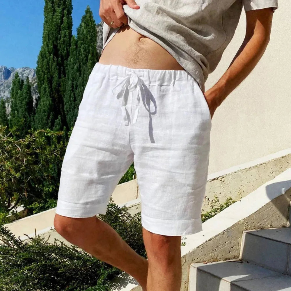 Mens Cotton Linen Shorts Beach Pants Summer Breathable