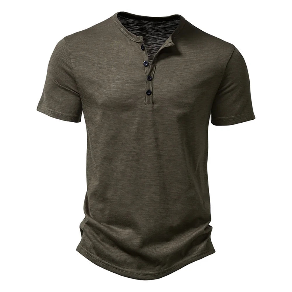 Henley Collar Summer Mens Casual Short Sleeve T Shirt