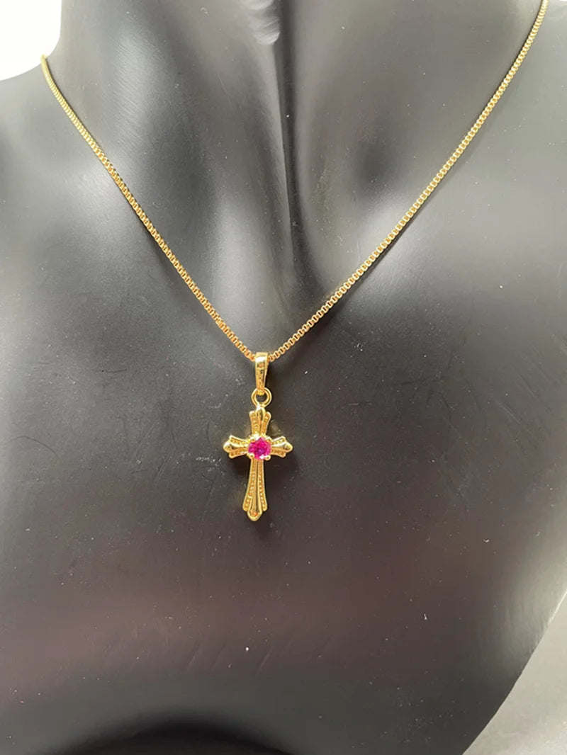 Korea Gold 24K Necklace Gold Plating Cross Necklace For Womens