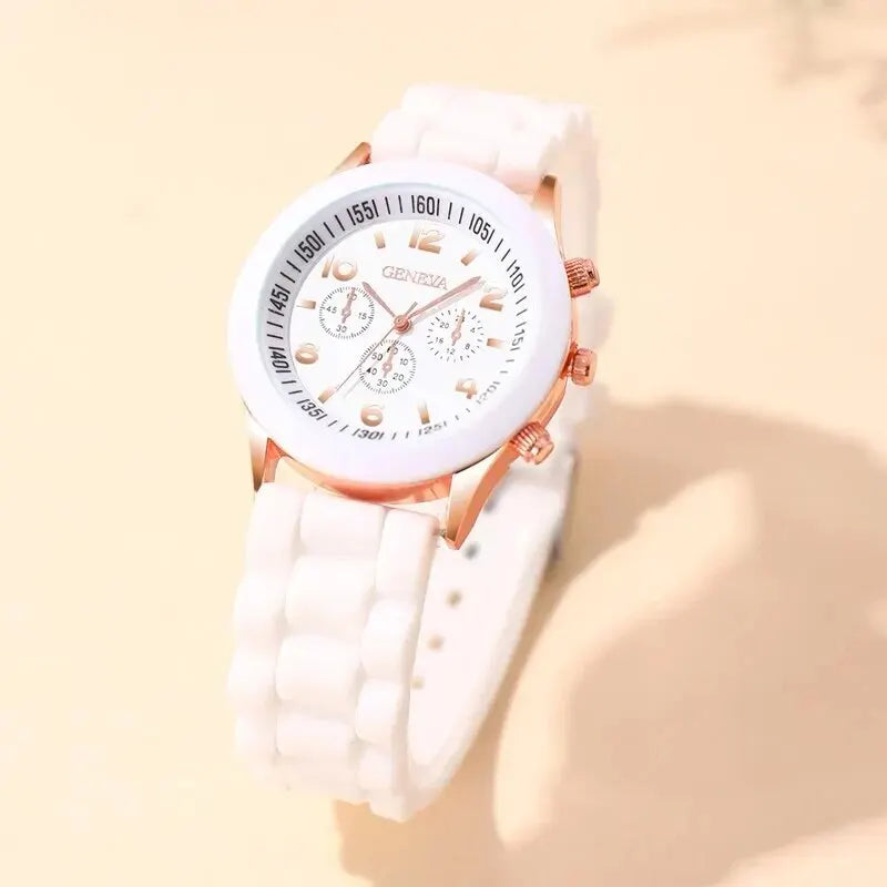 Luxury Mens Womens Silicone Tape Quartz Watch Bracelet Set