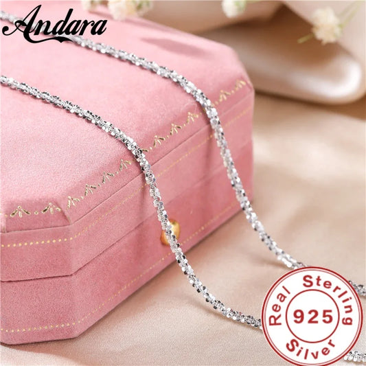 S925 Sterling Silver Necklace 2mm Sparkling Collarbone Sweater Chain