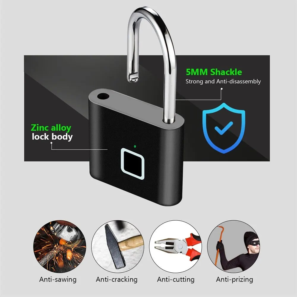 Keyless USB Charging Fingerprint Lock Smart Padlock Waterproof Door Lock