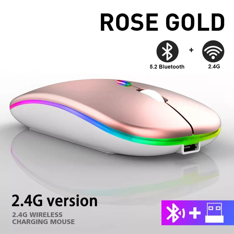 Silent Rechargeable Wireless Bluetooth Mouse 2.4Ghz USB Mice