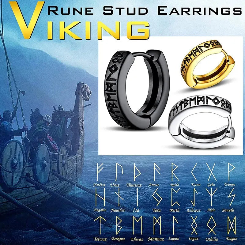 Stainless Steel Norwegian Viking Rune Hoop Earrings Unisex