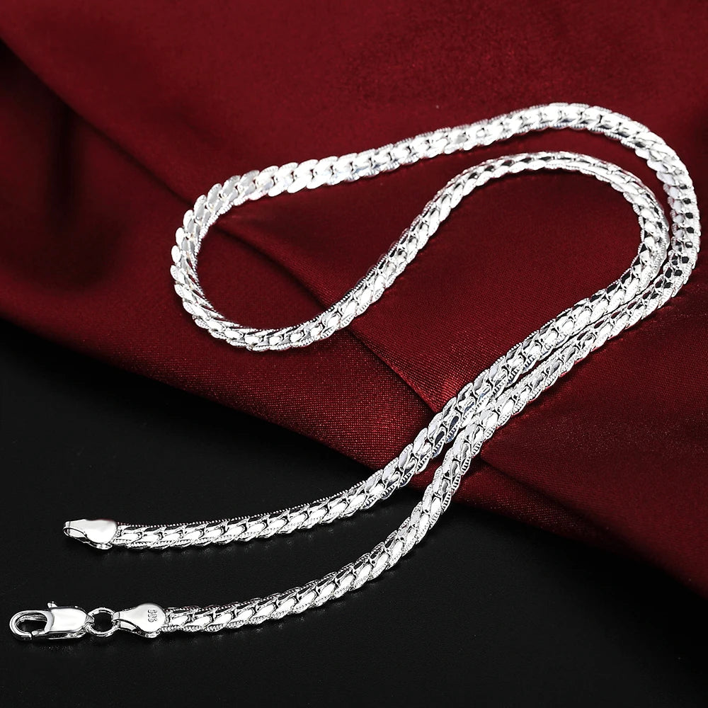 925 Sterling Silver 6mm Full Necklace Bracelet For Women Men Link Chain Set