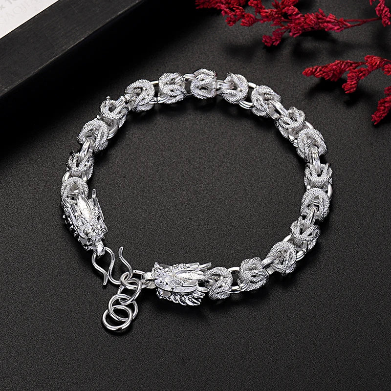 Noble 925 Sterling Silver Exquisite Dragon Head Unisex Bracelets