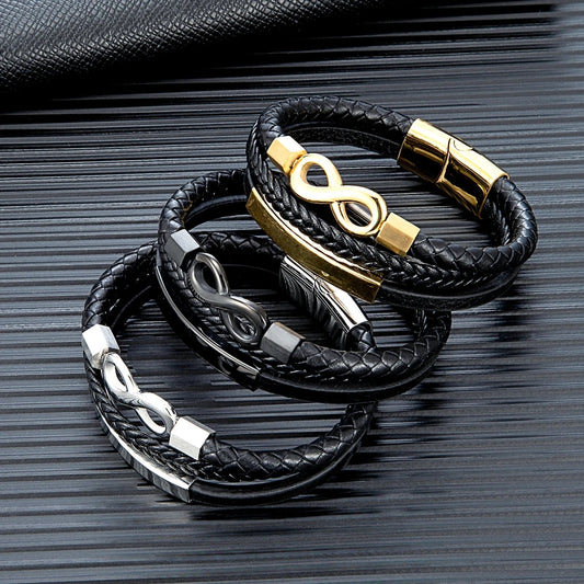 Classic Men Infinity Bracelet Multilayer Braided Leather Bracelets