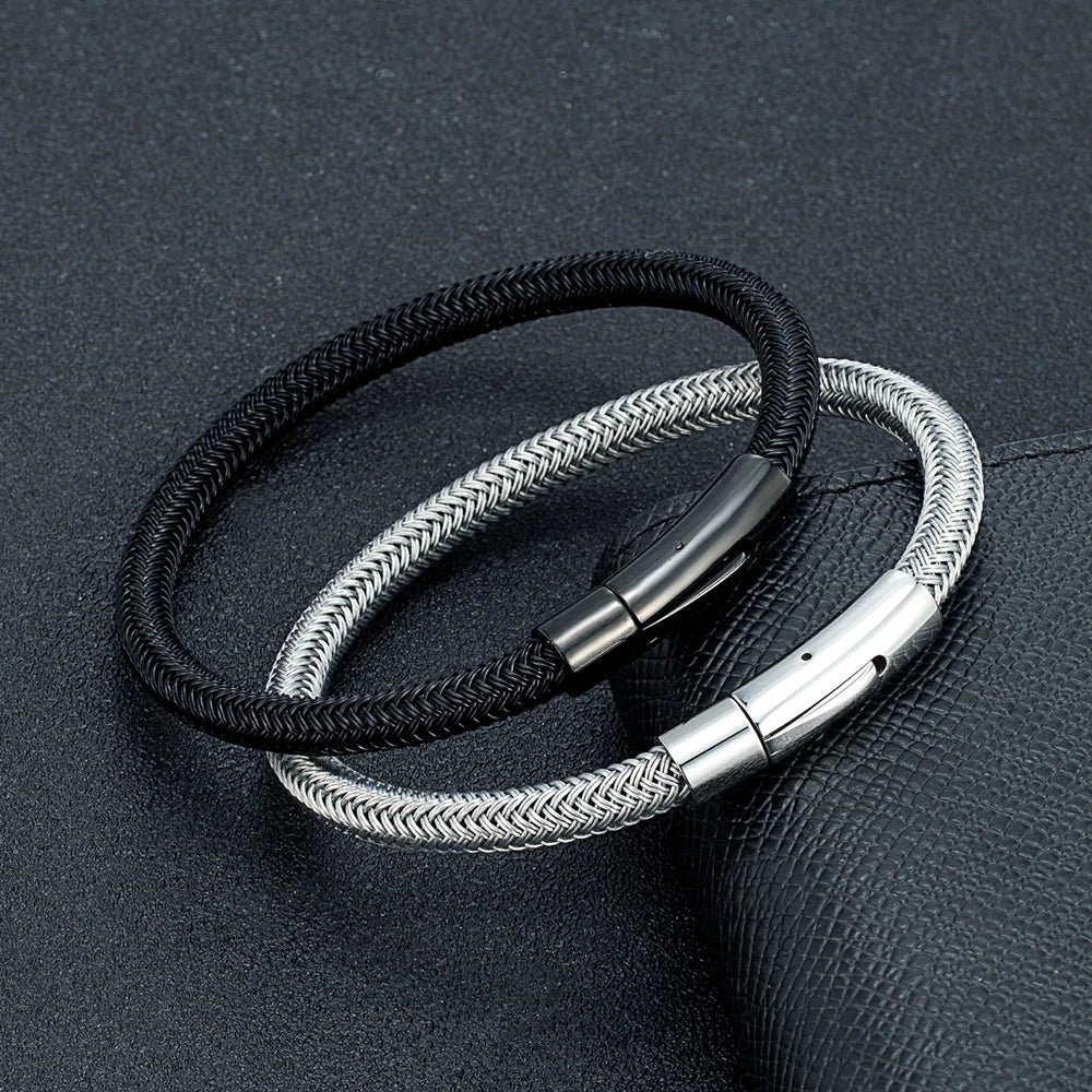 Men 6mm Steel Wire Waterproof Rope Bracelet